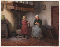 DD 038c
<br/>
Zittende vrouw met witte muts en meisje op klompen
<br/>
<em>Taanman, Jacob (1836-1923)</em>
